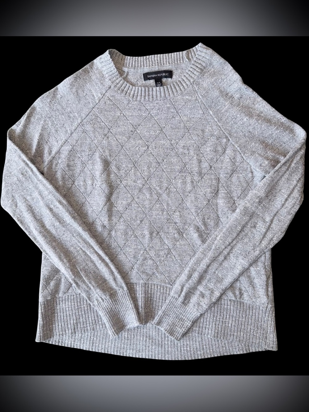 Banana Republic Women’s XS Gray Marled Diamond Knit Raglan Crewneck Sweater